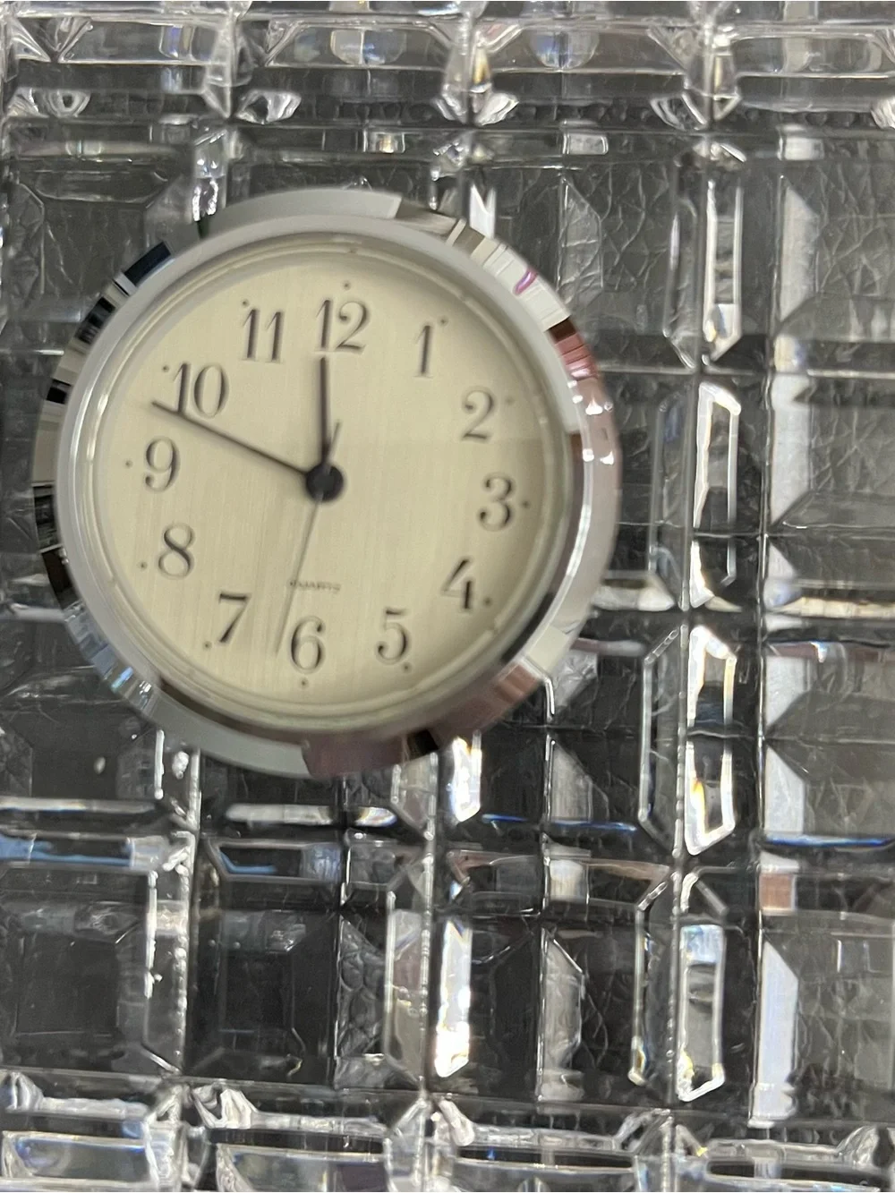 Waterford Crystal Quadrata Grid Cube Desk Clock Paperweight